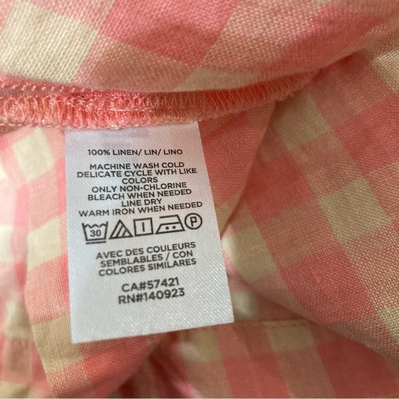 Lou & Grey Linen Gingham Shirtdress Women XSP V-neck Pockets pink & tan check - Picture 7 of 10